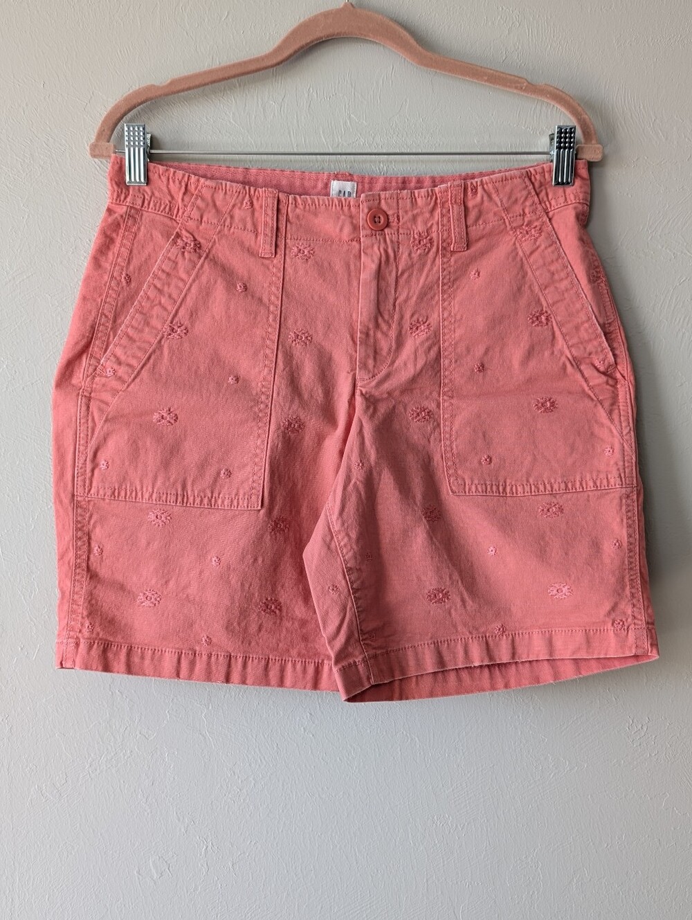 Gap Coral Girlfriend Chino Shorts Utility Embroidery Cotton Blend Size 4